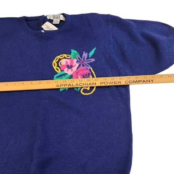 Segue Women's Blue Embroidered Flower Short Sleeve Top Medium (10-12) NWT - Picture 7 of 11